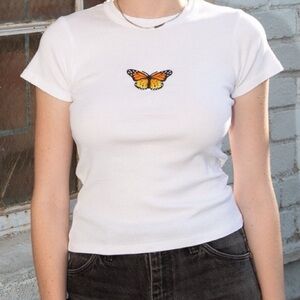 Brandy Melville White Tee with Orange Butterfly